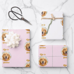 Golden Retriever dog photo pink white cute Wrapping Paper Sheet