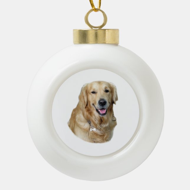 Golden Retriever dog photo portrait Ceramic Ball Christmas Ornament (Front)