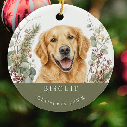 Golden Retriever Dog Picture Watercolor Christmas Ceramic Tree Decoration