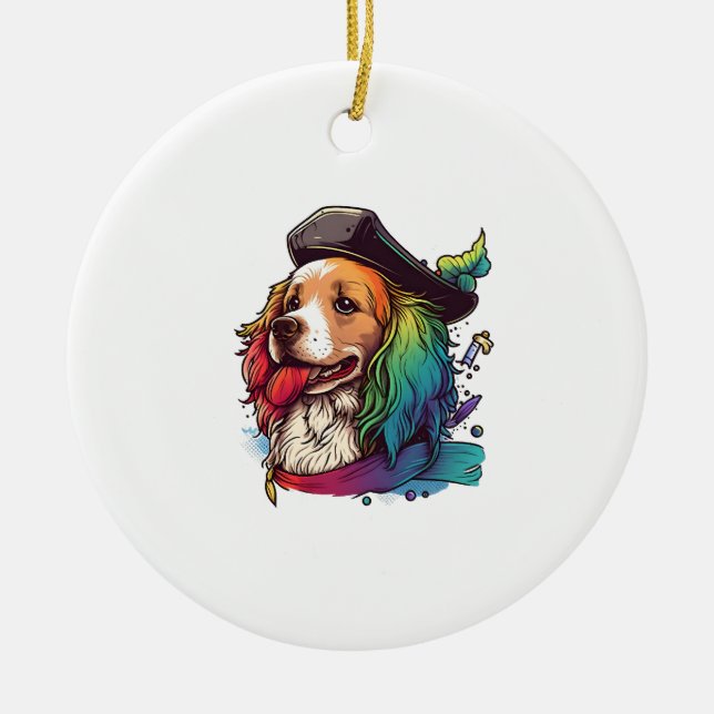 Golden Retriever Dog Pirate  Ceramic Tree Decoration (Front)