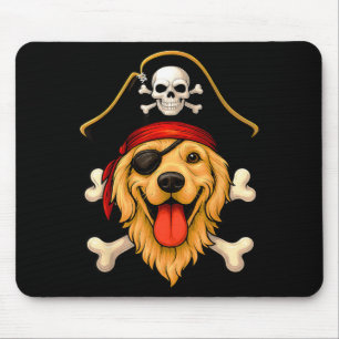 Golden Retriever Dog Pirate Jolly Roger Flag Mouse Pad