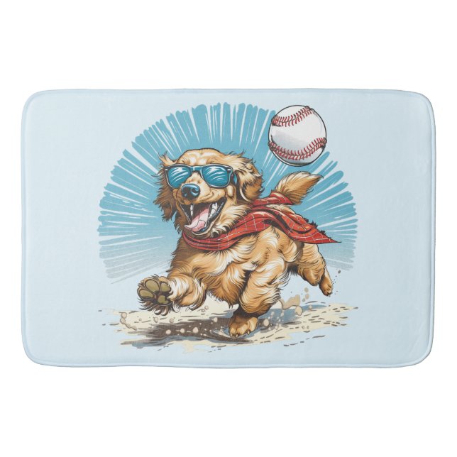 Golden Retriever Dog Playing Baseball Bath Mat (Front)
