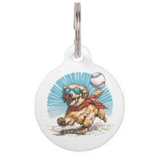 Golden Retriever Dog Playing Baseball Pet Tag