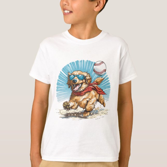 Golden Retriever Dog Playing Baseball T-Shirt (Front)