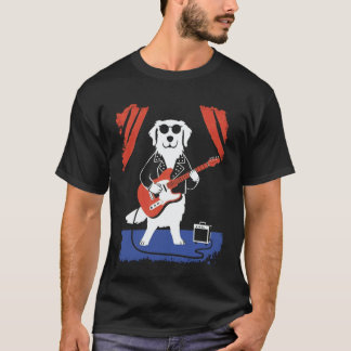 Golden Retriever Dog Playing Electric Guitar Long  T-Shirt