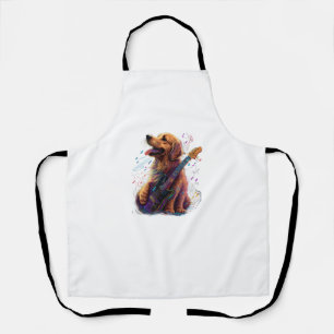Golden Retriever dog Playing Electric Guitar Rock  Apron