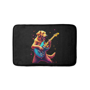 Golden Retriever dog Playing Electric Guitar Rock Bath Mat