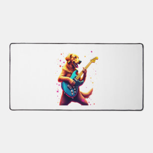 Golden Retriever dog Playing Electric Guitar Rock  Desk Mat