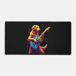 Golden Retriever dog Playing Electric Guitar Rock Desk Mat