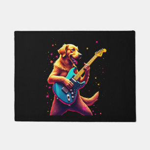 Golden Retriever dog Playing Electric Guitar Rock Doormat