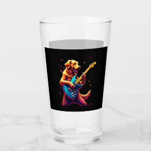 Golden Retriever dog Playing Electric Guitar Rock  Glass