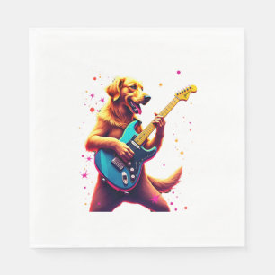Golden Retriever dog Playing Electric Guitar Rock Napkin