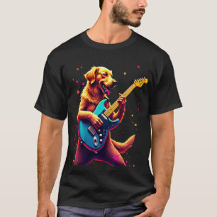 Golden Retriever dog Playing Electric Guitar Rock  T-Shirt