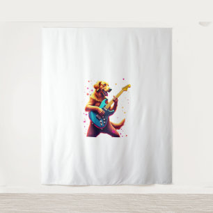 Golden Retriever dog Playing Electric Guitar Rock Tapestry