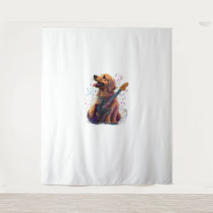 Golden Retriever dog Playing Electric Guitar Rock  Tapestry
