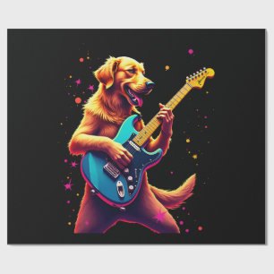 Golden Retriever dog Playing Electric Guitar Rock Wrapping Paper
