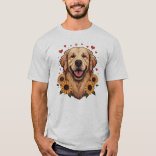 Golden Retriever Dog Portrait Floral Heart Dog Lo T-Shirt