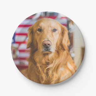 Golden Retriever dog portrait Paper Plate