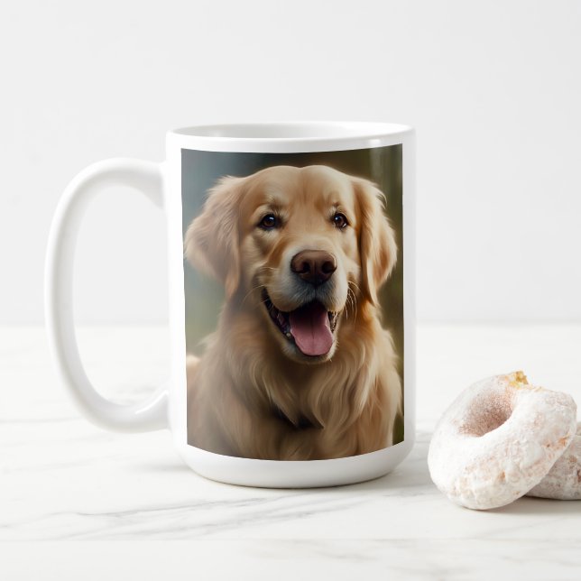 Golden Retriever Dog Portrait Pose  Coffee Mug (With Donut)