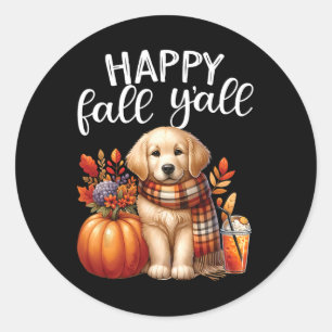 Golden Retriever Dog Pumpkin Spice Happy Fall Yall Classic Round Sticker
