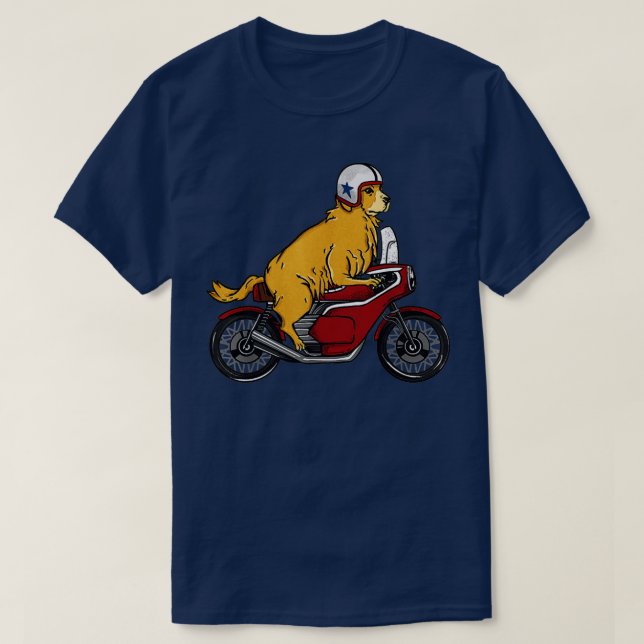 Golden Retriever Dog Riding Motorcycle T-Shirt (Design Front)