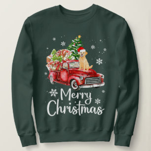 Golden Retriever Dog Riding Red Truck Christmas Tr Sweatshirt