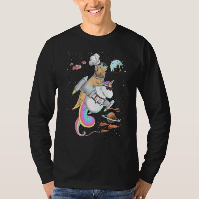Golden Retriever Dog Riding Unicorn Food Space Par T-Shirt (Front)