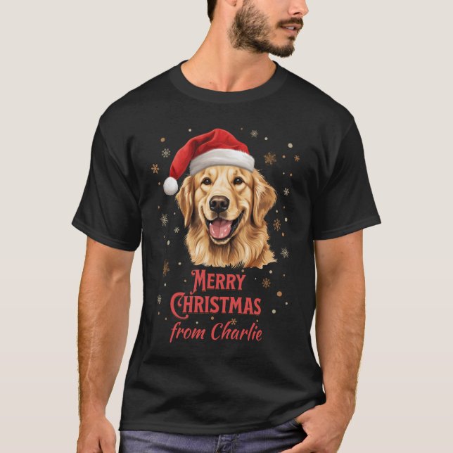 Golden Retriever Dog Santa Merry Christmas T-Shirt (Front)