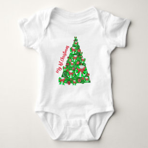 Golden Retriever Dog Silhouette Christmas Tree Red Baby Bodysuit