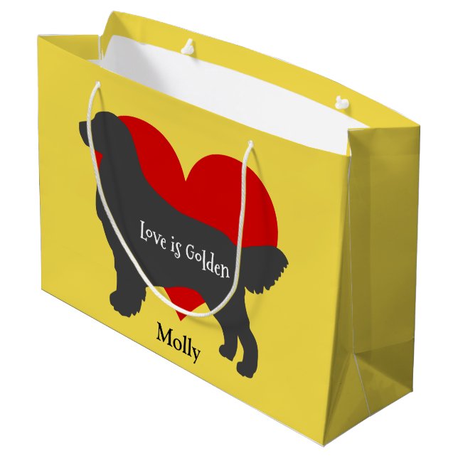 Golden Retriever Dog Silhouette Love Is Golden Large Gift Bag (Back Angled)