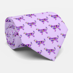 Golden Retriever Dog Silhouette Purple Light Neck Tie