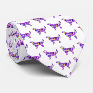 Golden Retriever Dog Silhouette Purple White Neck Tie