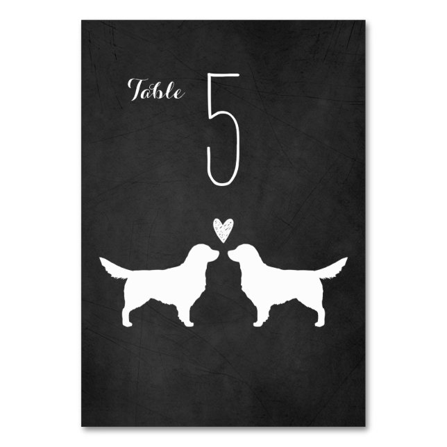 Golden Retriever Dog Silhouettes Wedding Reception Table Number (Front)