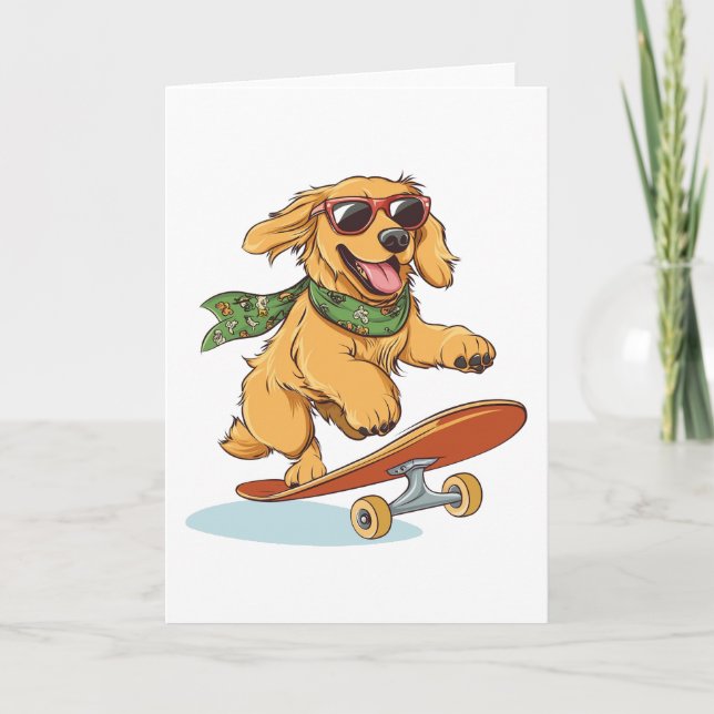 Golden Retriever Dog Skateboarding Card (Front)