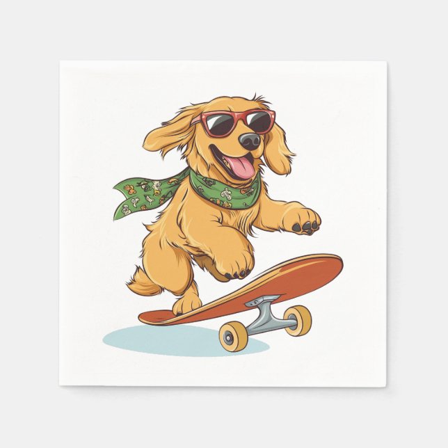 Golden Retriever Dog Skateboarding Napkin (Front)