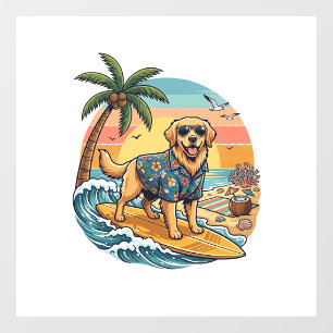Golden Retriever Dog Surfing Surfboard Sunset Palm