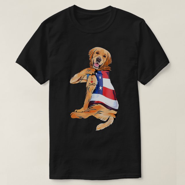 Golden Retriever Dog Tattoo I Love Dad T-Shirt (Design Front)