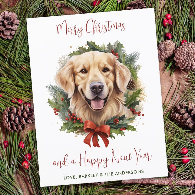 Golden Retriever Dog Trendy Merry Christmas Holiday Postcard (Creator Uploaded)