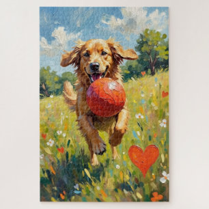 Golden Retriever Dog Valentine's Day Heart Shadow Jigsaw Puzzle