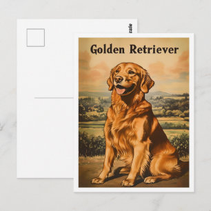 Golden Retriever Dog Vintage Art Postcard