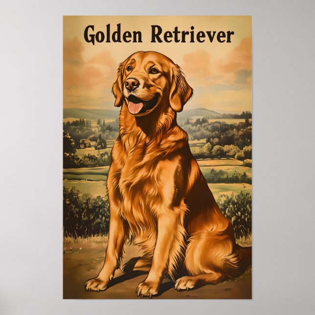 Golden Retriever Dog Vintage Art Poster (Front)