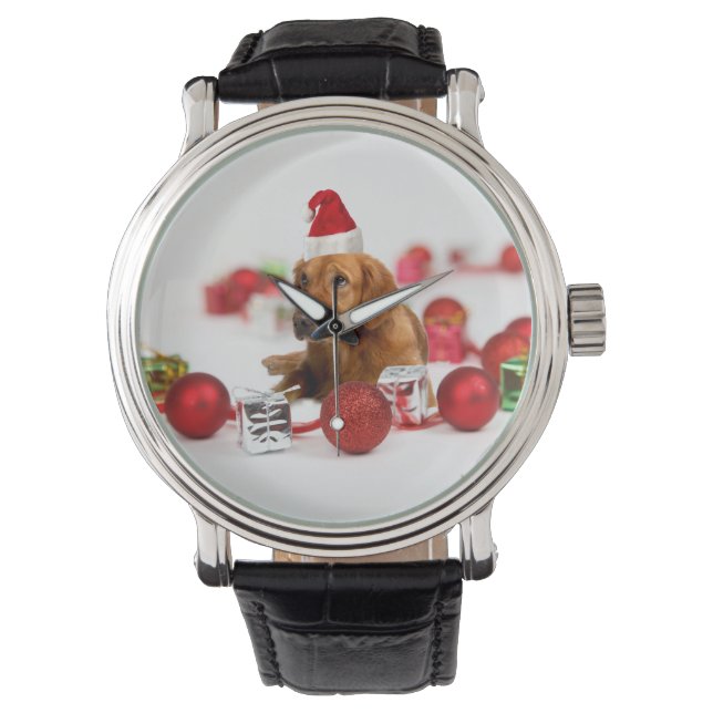 Golden Retriever Dog W Red Santa Hat Christmas Watch (Front)