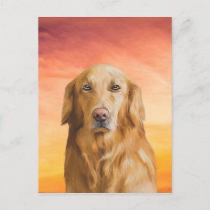 Golden Retriever Dog Water Colour Art Oil Painting Postcard