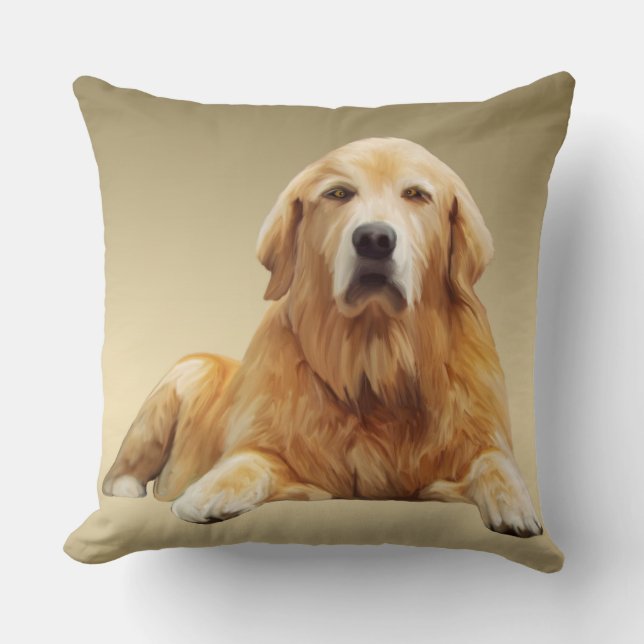 Golden Retriever Dog Water Colour Art Painting Cushion (Front)