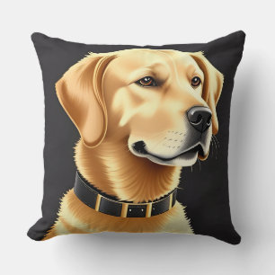 Golden Retriever Dog Wearing a Leather Collar Cushion
