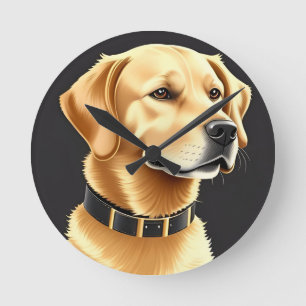 Golden Retriever Dog Wearing a Leather Collar Round Clock