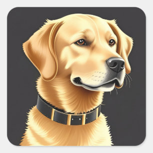 Golden Retriever Dog Wearing a Leather Collar Square Sticker