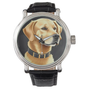 Golden Retriever Dog Wearing a Leather Collar Watch