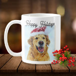 Golden Retriever Dog wearing Christmas Santa hat Coffee Mug<br><div class="desc">The most adorable coffee mug featuring a watercolor style Golden Retriever wearing a Santa hat - current text reads Happy Holidays but you can easily change this. Perfect for anyone who loves dogs.</div>