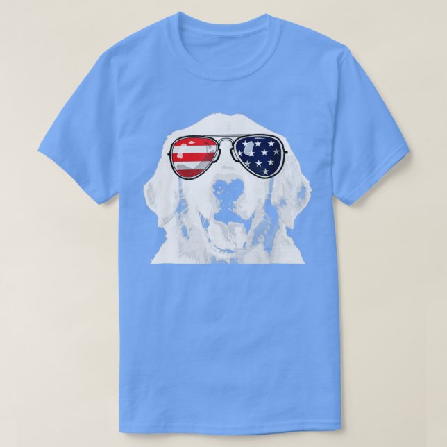 Golden Retriever Dog Wearing USA Flag Sunglasses T-Shirt (Design Front)
